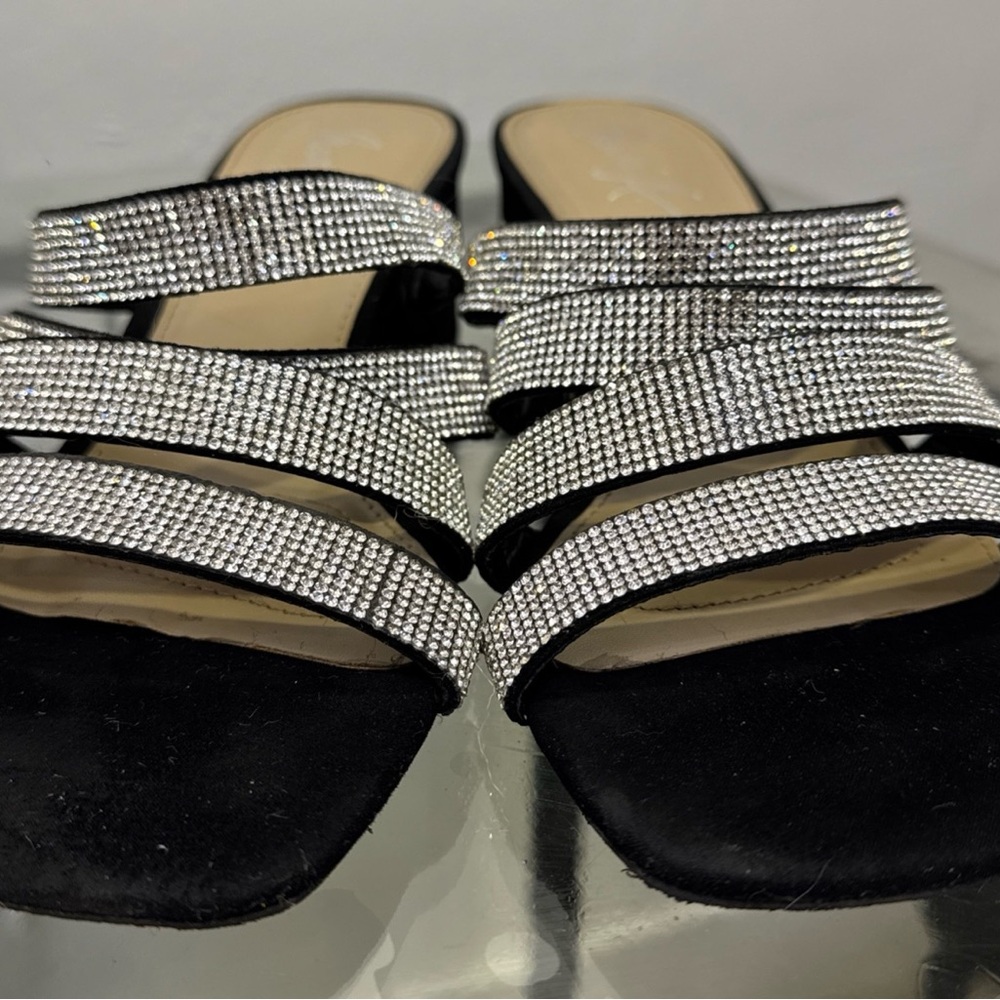 Maeve Black Slides with Silver Crystal Straps